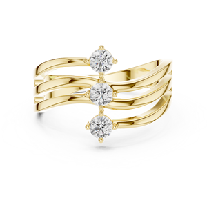 Yellow Gold Three <b>Stone</b> Lab Grown Diamond Multi Band Statement Ring Anniversary Fine Jewelry for Women Luxury - Product Image 2
