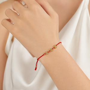 Handmade <b>Red</b> Thread Metal Ball Flower <b>Bracelet</b> Women Girls Adjustable Gold Beaded Charm Friendship Trendy Fashion Jewelry Party - Product Image 6