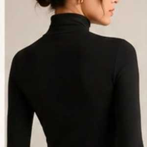 Suéter de Cuello Alto para Mujer, Tejido Acanalado de Alta Elasticidad, Manga Larga, Corte Regular, Casual, a Cuadros, Sólido, Ecológico, Transpirable, de Secado Rápido, 100% - Product Image 6