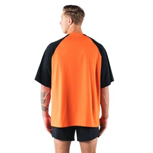 Camiseta Raglán Extra Grande Naranja y Negra para Hombre, Cuello Redondo, Algodón Premium, Ropa Casual de Moda Urbana - Product Image 6