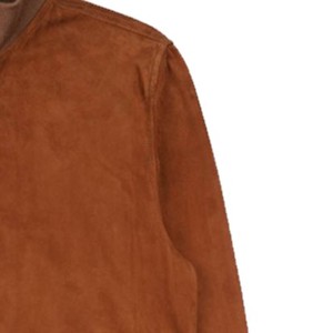 Men's Brown <b>Suede</b> <b>Bomber</b> <b>Jacket</b> Stand Collar Button Closure Casual Autumn Wear Regular Fit Solid Color Sample Available - Product Image 6