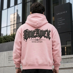 <b>Men's</b> <b>Pink</b> Hooded Oversized Embossed Hoodie Streetwear Pullover Hooded <b>Sweatshirt</b> Front Logo Wholesale - Product Image 2
