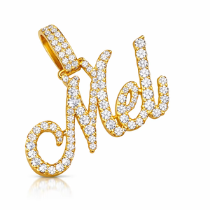 14K Solid Gold Cursive Initial Letter Name Pendant Custom Iced Charm Necklace Diamond Personalized Trendy Unisex Children's Gift - Product Image 1