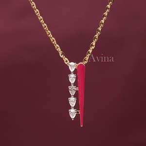 Pendentif en diamant cultivé en laboratoire certifié IGI et émail rouge en or 9 carats |   Collier de bijouterie fine de designer moderne - Product Image 1
