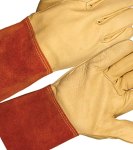 Leather Welding <b>Gloves</b> With Fleece Lining Red Cuff Straight Thumb <b>Type</b> B MIG TIG Use - Product Image 4