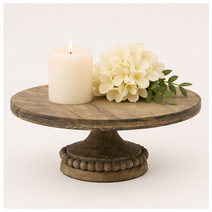 Soporte de Madera Rústico Hecho a Mano para Tartas con Elegante Base de Pedestal con Cuentas, Exhibidor de Postres de Madera Maciza Premium para Bodas - Product Image 2