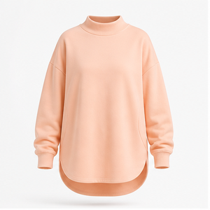 Custom Peach <b>Womens</b> Mock Neck <b>Sweatshirt</b> <b>Longline</b> Curved Hem Pullover Top WSS-0025 - Product Image 1