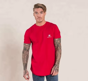 T-shirt rouge pour homme à manches courtes, col rond, coupe classique, en jersey de coton, vêtement décontracté, impression de logo sur le devant - Product Image 1