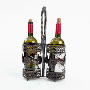 Porte-bouteille décoratif vintage à motifs floraux, centre de table rustique finition bronze, sur pied - Product Image 1