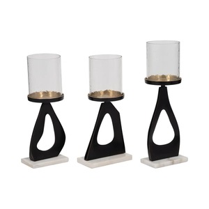 Luxury 3 Piece Black Aluminum Glass <b>Marble</b> <b>Candle</b> Holder Set Elegant Modern Decorative <b>Candle</b> Stand for Home Wedding At Low Cost - Product Image 1