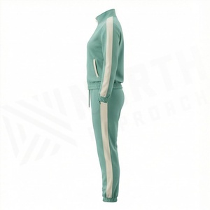 Women's 2 Piece Sporty <b>Tracksuit</b> Set Full Length Solid Color Side Stripe Knitted <b>Polyester</b> Cotton Jogging Suit Regular Fit - Product Image 3