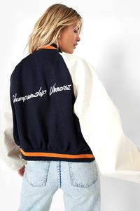 Veste universitaire courte pour femmes Offre Spéciale automne manches en cuir Bomber Baseball vestes Letterman manteaux mode d'hiver pour les filles - Product Image 3