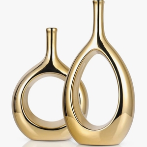 Handmade Modern <b>Gold</b> Metal <b>Vase</b> Donut Ring Shaped Luxury Tabletop Centerpiece Decorative Flower Vessel for Contemporary Decor - Product Image 2