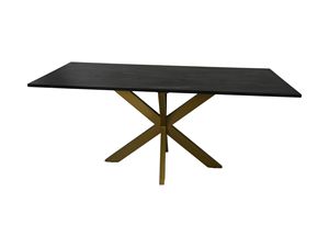 Modern Solid Wood Dining <b>Table</b> Black Metal X Base <b>Table</b> Minimalist Rectangle Dining <b>Table</b> Solid Wood Top Dining <b>Table</b> - Product Image 2