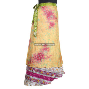 Belly Dance Long <b>Wrap</b> <b>Skirt</b>, Indian Long <b>Skirt</b> Women Wear Vintage Silk Sari Long Length <b>Wrap</b> Around <b>Skirt</b> 2 Layer Reversible - Product Image 3