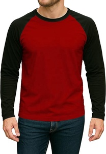 100% Cotton <b>Raglan</b> Long <b>Sleeve</b> Casual <b>T</b>-<b>Shirt</b> for Men Solid Design with Front Logo Knitted Fabric - Product Image 2