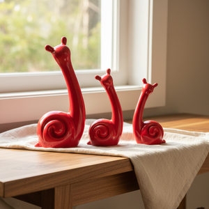 Juego de Figuras de Caracoles de Cerámica Roja Brillante Hechas a Mano, Decoración de Arte Indio, Trío para Mesa de Salón, Estilo Rústico Moderno, Diwali - Product Image 4