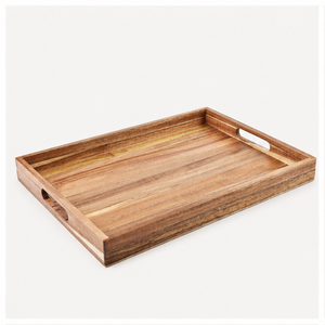 Wholesale Eco-Friendly Rectangular Wood Serving <b>Tray</b> With Cutout Handles Handcrafted Decorative Wooden Platter For <b>Breakfast</b> - Product Image 1