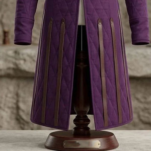 High-Quality Purple Padded Cotton Gambeson Medieval Viking Long Jacket Costume with Leather Straps for Cosplay Reenactment - Product Image 4