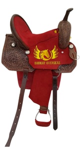 Silla de montar western de cuero genuino con diseño floral y turquesa personalizada, adornada con tachuelas de cobre, portátil para equitación y doma. - Product Image 2