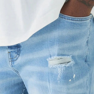 Vaqueros de mezclilla para hombre, personalizados, de talla grande, holgados, con efecto desgastado por el sol, desgastados, con parches, de corte recto, holgados, de pierna ancha, estilo urbano - Product Image 4