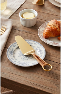 <b>Golden</b> Cake Server <b>Set</b> With Leather Handle Minimalist Design For Elegant Dessert Serving Use And Tableware Use - Product Image 2