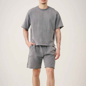 Ensemble T-shirt et Short de Sport d'Été pour Homme, Personnalisé avec Logo, Effet Délavé, Respirant, Manches Courtes, en Coton de Haute Qualité - Product Image 6