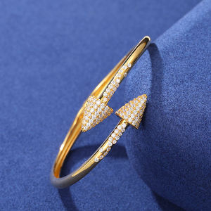 Luxury Arrow <b>Cuff</b> <b>Bracelet</b> 925 <b>Silver</b> Rhodium Plated Crystal Rhinestone Micro Insert Unisex Everyday Wear - Product Image 2
