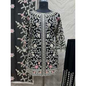 Ensemble haut et dupatta noir fantaisie pour femmes HK avec travail à la main en pierre élégante, costume Garara taille 2XL - Product Image 5