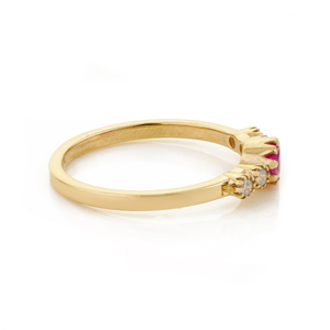 Anillo Apilable Minimalista de Oro Amarillo Puro de 14K con Rubí y Diamantes Engastados en Bisel, el Más Hermoso y Moderno para Chicas, Regalo de Graduación, Joyería - Product Image 5