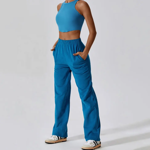 Ensemble de hauts courts à manches longues pour femmes, tricotés en spandex et polyester, col rond, couleur unie, respirant, à porter toute l'année - Product Image 2