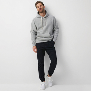 Sudadera con capucha y cremallera para hombre – 100% algodón, gris jaspeado, capucha con cordón ajustable, bolsillos frontales tipo canguro - Product Image 5