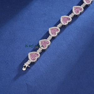 Bracelet en argent 925 avec cœur en moissanite, bracelet romantique pour femmes, micro-insertion de pierres roses, bijoux - Product Image 2
