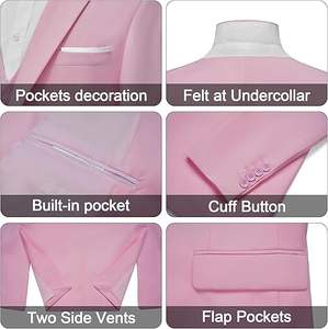 Ensemble de costume pour homme rose uni à simple boutonnage, 3 pièces, pour tenue de gentleman, usage formel, bureau, pantalon, veste, costumes pour homme - Product Image 2