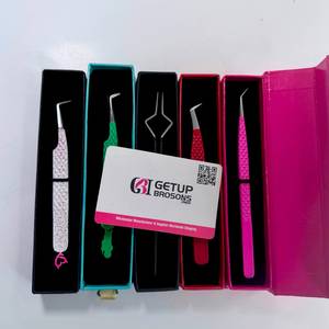 Pince à épiler professionnelle pour extensions de cils, revêtement poudré, texture diamant, ensemble de pinces à volume pour cils, personnalisable avec logo, vente en gros - Product Image 4