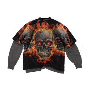 T-shirt à double manche décontracté avec imprimé numérique artistique, détails texturés et appliqués, design tendance et décontracté - Product Image 3