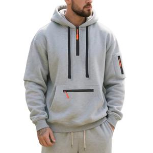 Sudadera con capucha de forro polar innovadora para hombre, con media cremallera, estilo casual deportivo, tipo anorak, con patrón liso. - Product Image 5