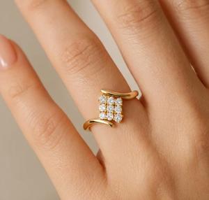 Anillo de Oro Puro de 18K con Diamantes Cultivados en Laboratorio, Anillo Compuesto Cuadrado con 9 Diamantes Redondos en Racimo, Anillo Elegante en Espiral para Mujer, Anillo de Novia - Product Image 3