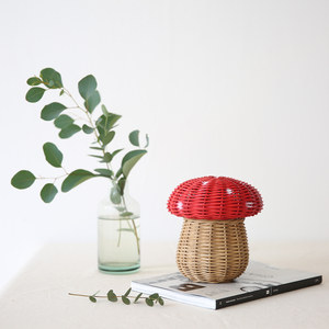 Kids room storage & <b>decor</b> accessory natural rattan weave basket cute <b>mushroom</b> shaped baskets - Product Image 3