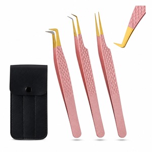 Lot de 3 pinces à cils roses en acier inoxydable pour extensions de cils, volume, éventail, isolation de précision, outils de salon de beauté - Product Image 1