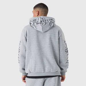 Conjunto Deportivo Oversize para Hombre, Sudadera con Cremallera y Pantalones Deportivos en Gris Jaspeado, con Logotipo Personalizado - Product Image 4