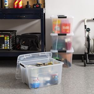 32 Qt. (quarti) Contenitori di plastica con coperchi, contenitori impilabili, borse portaoggetti, confezione da 4 - Product Image 4