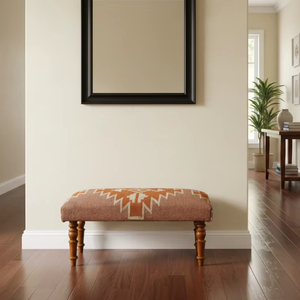 Banco de madera tapizado con kilim de lana y yute tejido a mano |   Banco con Patrón Tribal Rústico para Sala de Estar, Entrada y Dormitorio - Product Image 3