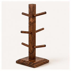 Handmade Rustic Wooden Mug <b>Tree</b> <b>Stand</b> Space-Saving 6-Hook Coffee Cup Rack For Tabletop Display & Home Decor Sustainable Beech - Product Image 6