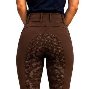 Women Chocolate <b>Brown</b> High Waist Equestrian Riding <b>Leggings</b> Stretch Horse Riding Breeches Textured Fabric Front Pocket Design - Product Image 6