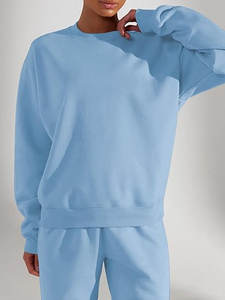 Conjunto de sudadera y pantalones deportivos de 2 piezas para mujer, talla grande, color azul cielo, con cuello redondo, sudadera transpirable y pantalones deportivos con puños. - Product Image 3