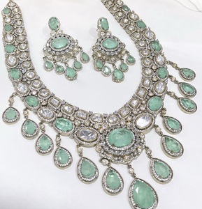 Exquisite Premium Quality Classic Engagement & Wedding <b>Gift</b> Brass Gold Plated Moissanite Necklace <b>Set</b> with Earrings for <b>Women</b> - Product Image 2