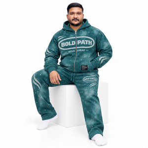 Ensemble de sweat-shirt à capuche pour homme, imprimé tie-dye vert, survêtement décontracté, polyester, coton, tissu éponge français, vêtements d'automne - Product Image 1