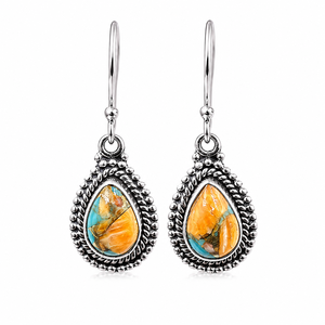 Boucles d'oreilles pendantes en argent sterling 925 pur, turquoise huître, style vintage bohème, faites à la main, bijoux en pierres précieuses, cadeau pour femme, maman - Product Image 1