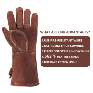 Guantes de Trabajo de Seguridad para Soldadura MIG de Cuero Vacuno de Manga Larga, Aislantes, Flexibles y de Alta Resistencia, en Oferta - Product Image 6